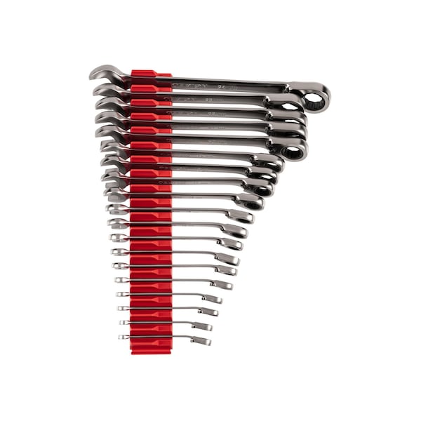 19pc Reversible 12-Point Ratcheting Combination Wrench Set w/ Modular Wrench Organizer (6-24 mm)
